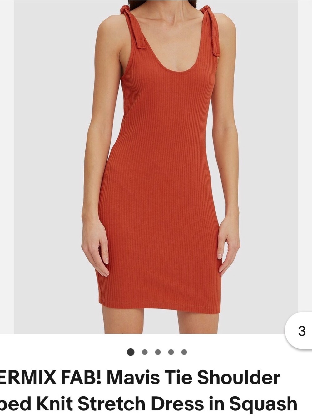 INTERMIX Ribbed Tie-Shoulder Mini Dress in Rust